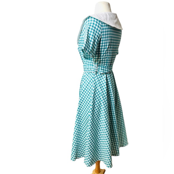 Vintage Blue Fit and Flare Midi Dress with Asymmetrical Neckline - Picture 3 of 7